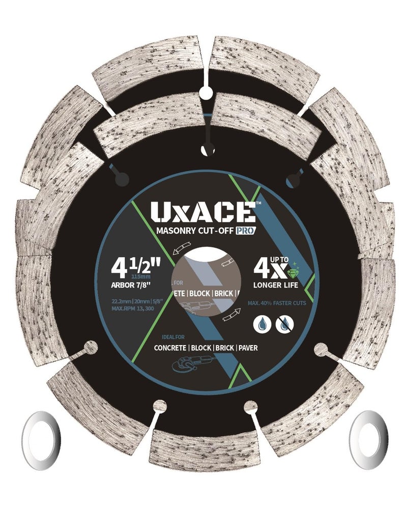 UXACE 4-1/2 Inch Diamond Blade, 7/8 Inch Arbor, 4.5'' Super Thin Diamond Masonry Blade for Angle Grinder & Concrete Saw, Diamond Cutting Wheel for Granite, Concrete, Brick, Marble, Masonry, 2 Pack - Image 1